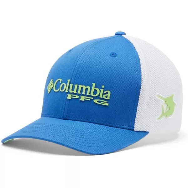 Columbia Womens PFG Logo Mesh Ball CapHigh CrownVivid Blue  Lime Glow  Marlin