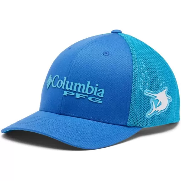 Columbia Womens PFG Logo Mesh Ball CapHigh CrownWhite  Atoll  Marlin