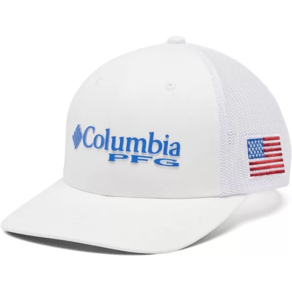 Columbia Womens PFG Logo Mesh Ball CapWhiteVivid BlueUsa Flag