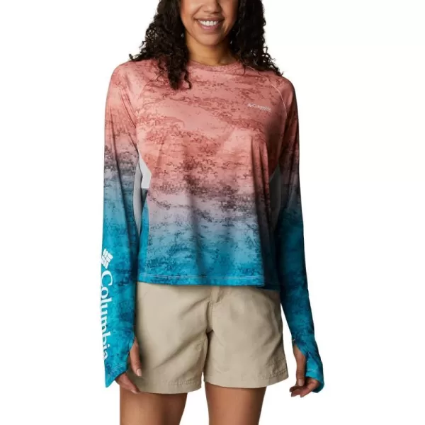 Columbia Womens Standard Super Tidal Tee Vent Long SleeveLight Coral Camo Gradient