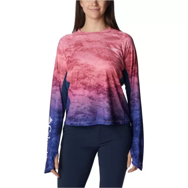 Columbia Womens Standard Super Tidal Tee Vent Long SleevePink Pop Camo Gradient