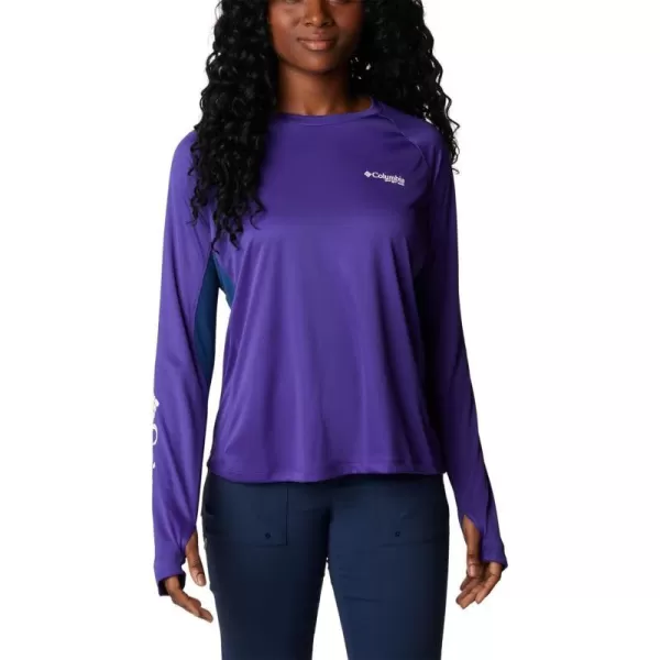 Columbia Womens Tidal Tee Vent Long SleeveVivid PurpleWhite Logo