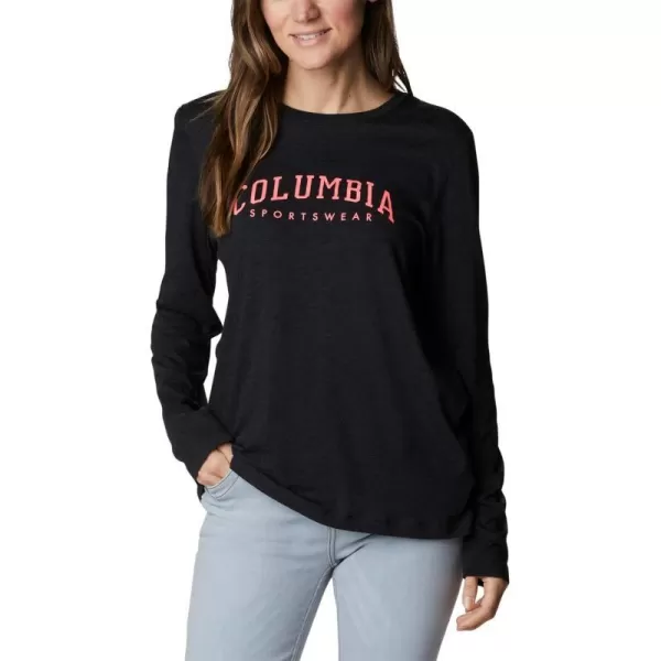 Columbia Womens Trek Relaxed Long Sleeve TeeBlack HeatherColumbia Varsity Arch