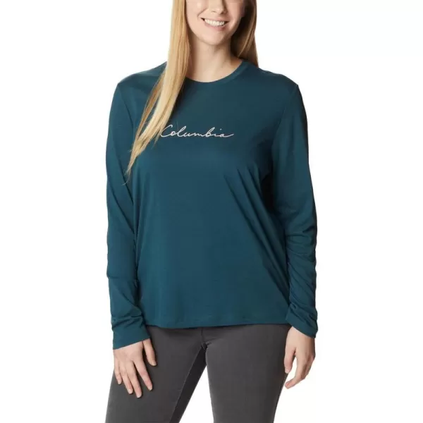 Columbia Womens Trek Relaxed Long Sleeve TeeNight WaveSimply Scripted