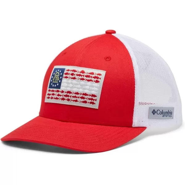 Columbia unisexadult Pfg Fish Flag Mesh Snap BackRed SparkGeorgia Flag