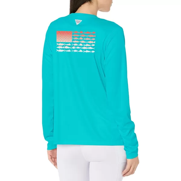 Columbia Boys Tidal Tee PFG Fish Flag Long SleeveOcean TealFish Flag Ombre