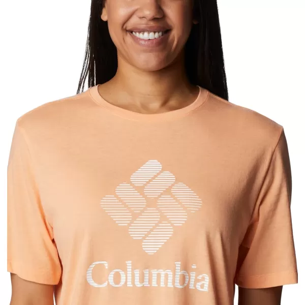 Columbia Womens Bluebird Day Relaxed Crew NeckPeach HeatherCsc Stacked Graphic