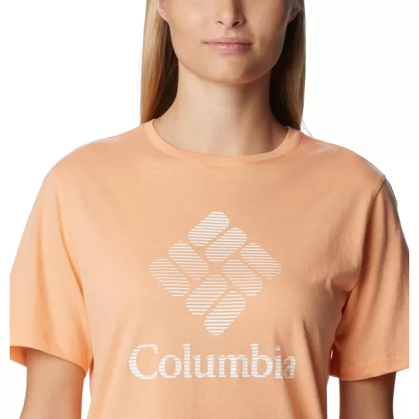 Columbia Womens Bluebird Day Relaxed Crew NeckPeach HeatherCsc Stacked Graphic