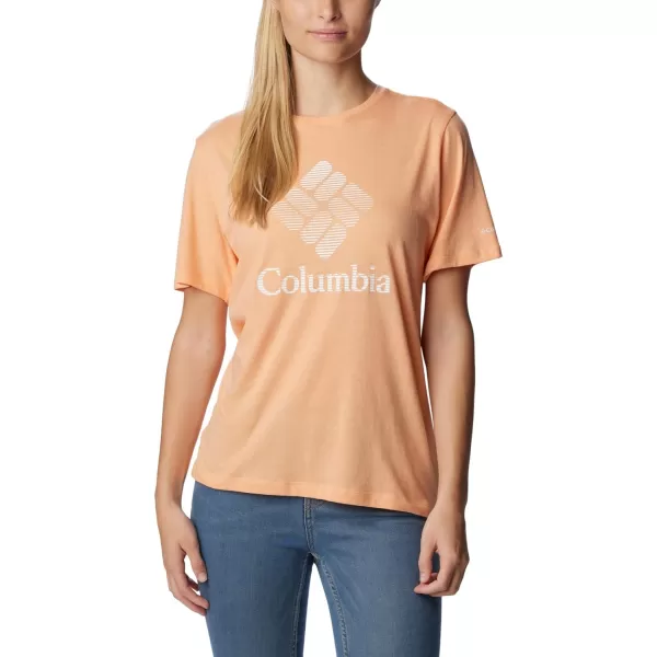 Columbia Womens Bluebird Day Relaxed Crew NeckPeach HeatherCsc Stacked Graphic