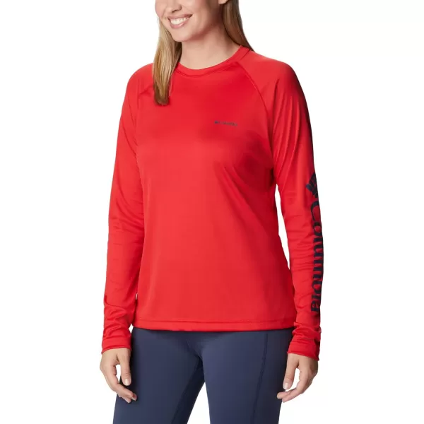 Columbia Womens Fork Stream Long Sleeve ShirtRed LilyNocturnal Logo