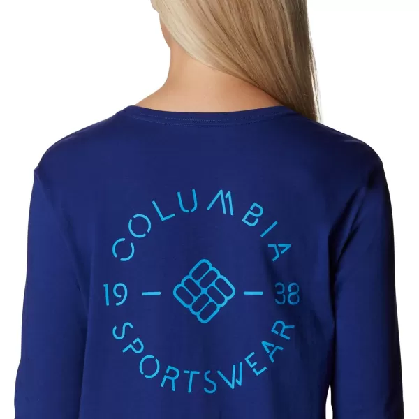 Columbia Womens North Cascades Back Graphic Long Sleeve TeeDark SapphireStamp Stencil