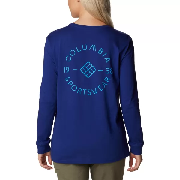 Columbia Womens North Cascades Back Graphic Long Sleeve TeeDark SapphireStamp Stencil