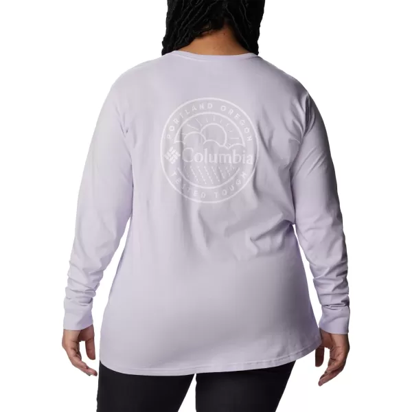 Columbia Womens North Cascades Back Graphic Long Sleeve TeePurple TintPdx Tested Tough Graphic