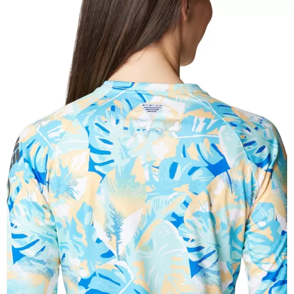 Columbia Womens Super Tidal Tee Long SleeveBlue Macaw Philo Palms