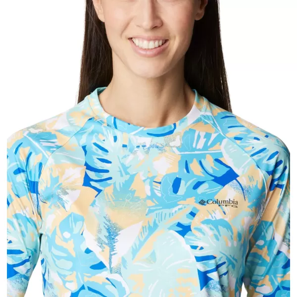 Columbia Womens Super Tidal Tee Long SleeveBlue Macaw Philo Palms