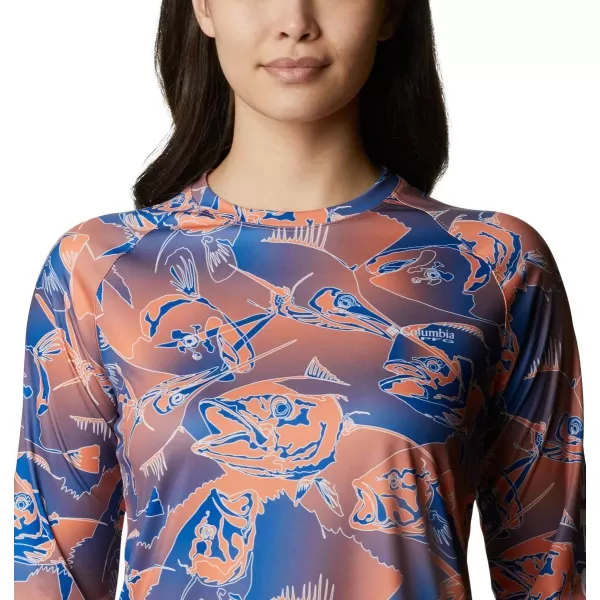 Columbia Womens Super Tidal Tee Long SleeveBright Nectar Fish Frenzy Print