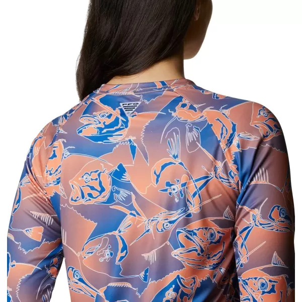 Columbia Womens Super Tidal Tee Long SleeveBright Nectar Fish Frenzy Print