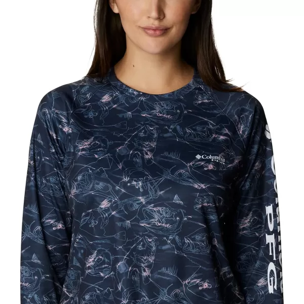 Columbia Womens Super Tidal Tee Long SleeveCollegiate Navy Contour Fish