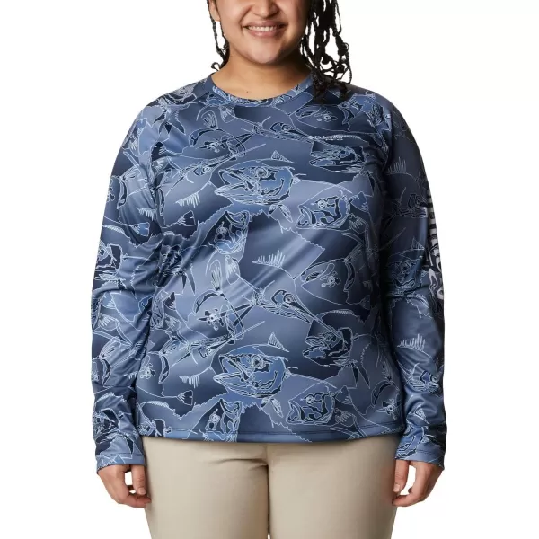 Columbia Womens Super Tidal Tee Long SleeveCollegiate Navy Fish Frenzy Print