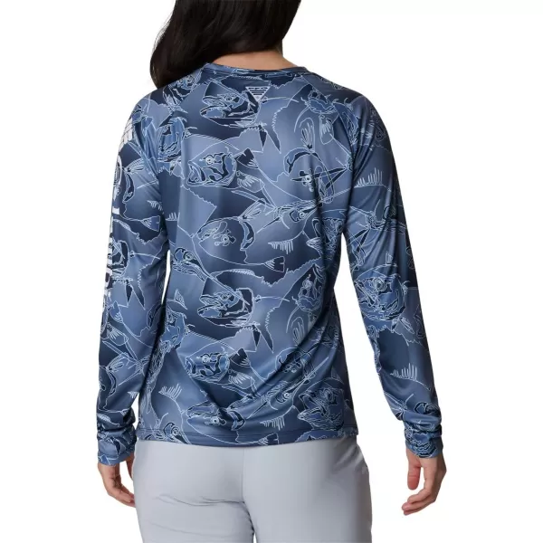 Columbia Womens Super Tidal Tee Long SleeveCollegiate Navy Fish Frenzy Print