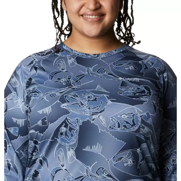 Columbia Womens Super Tidal Tee Long SleeveCollegiate Navy Fish Frenzy Print