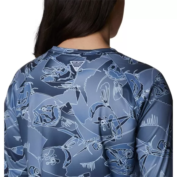 Columbia Womens Super Tidal Tee Long SleeveCollegiate Navy Fish Frenzy Print