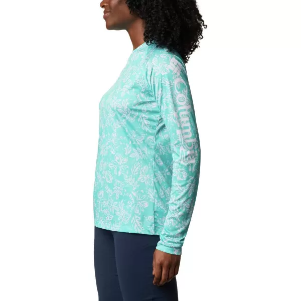 Columbia Womens Super Tidal Tee Long SleeveDolphin Archive Palms Print