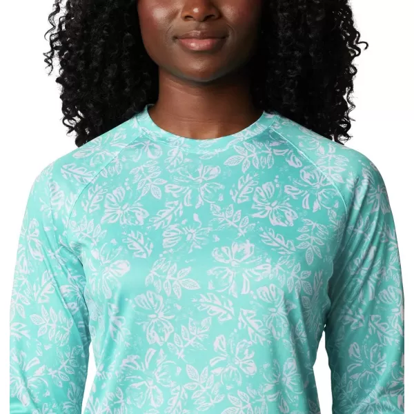 Columbia Womens Super Tidal Tee Long SleeveDolphin Archive Palms Print