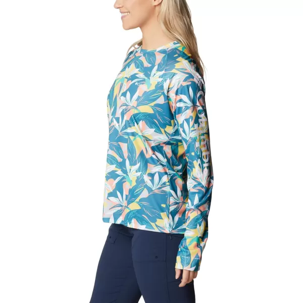 Columbia Womens Super Tidal Tee Long SleeveElectric Turquoise Hidden Paradise