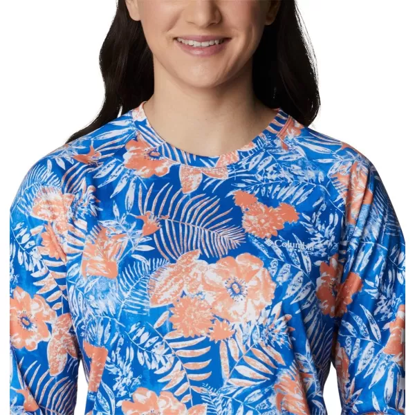 Columbia Womens Super Tidal Tee Long SleeveHarbor Blue Batik Floral Print