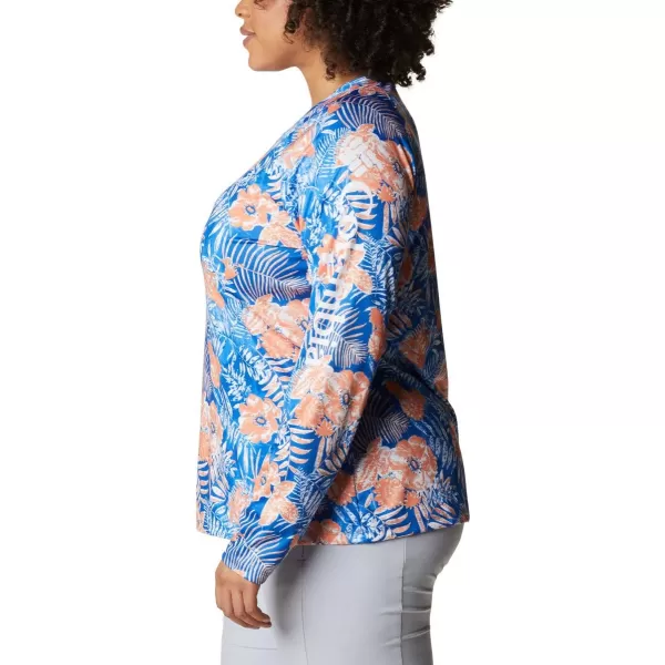 Columbia Womens Super Tidal Tee Long SleeveHarbor Blue Batik Floral Print