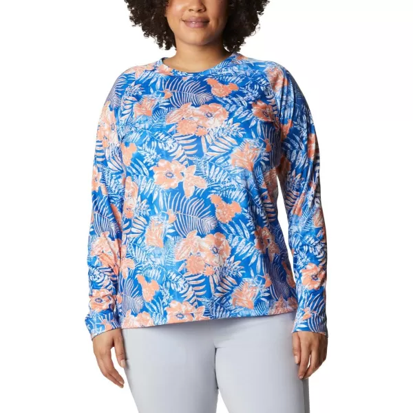 Columbia Womens Super Tidal Tee Long SleeveHarbor Blue Batik Floral Print