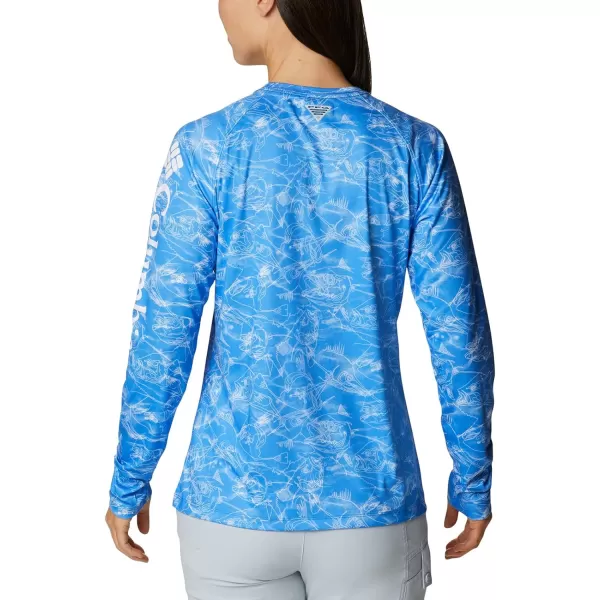 Columbia Womens Super Tidal Tee Long SleeveHarbor Blue Contour Fish