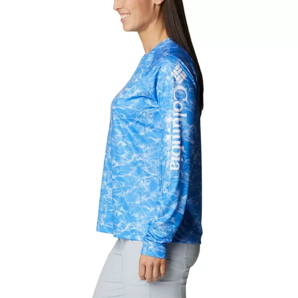 Columbia Womens Super Tidal Tee Long SleeveHarbor Blue Contour Fish