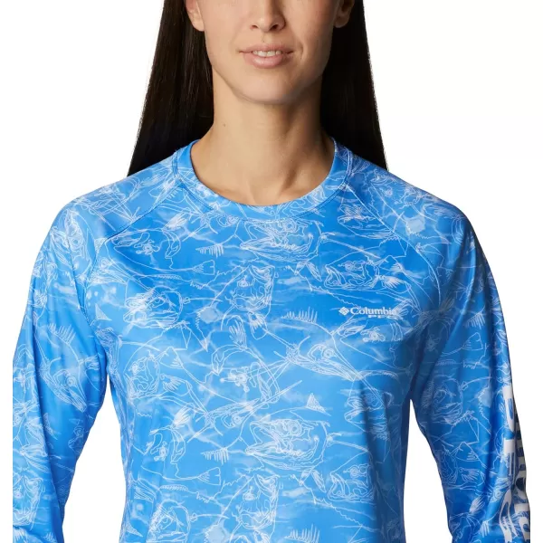 Columbia Womens Super Tidal Tee Long SleeveHarbor Blue Contour Fish