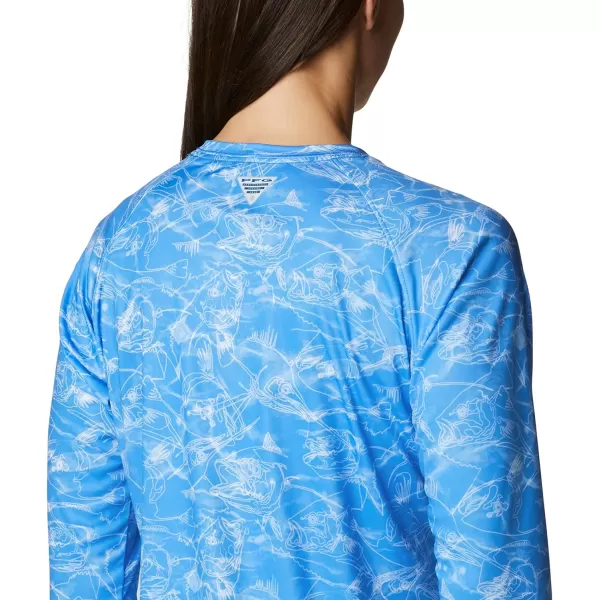 Columbia Womens Super Tidal Tee Long SleeveHarbor Blue Contour Fish