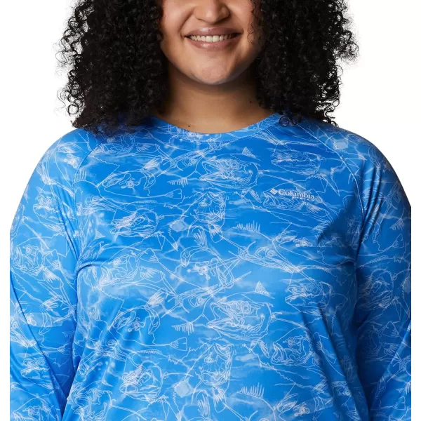 Columbia Womens Super Tidal Tee Long SleeveHarbor Blue Contour Fish