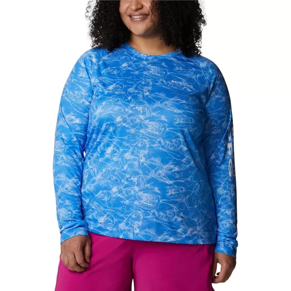 Columbia Womens Super Tidal Tee Long SleeveHarbor Blue Contour Fish