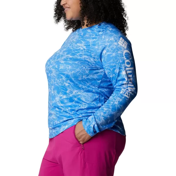 Columbia Womens Super Tidal Tee Long SleeveHarbor Blue Contour Fish