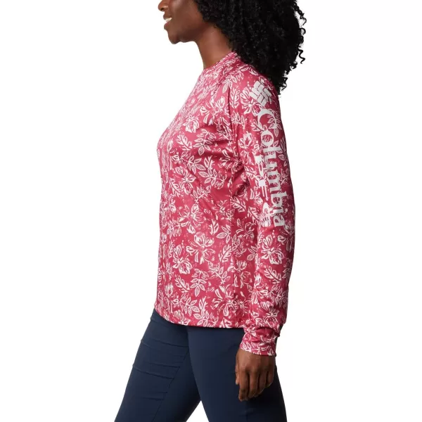 Columbia Womens Super Tidal Tee Long SleeveRed Lily Archive Palms Print