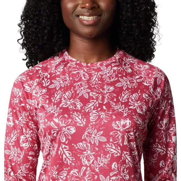 Columbia Womens Super Tidal Tee Long SleeveRed Lily Archive Palms Print