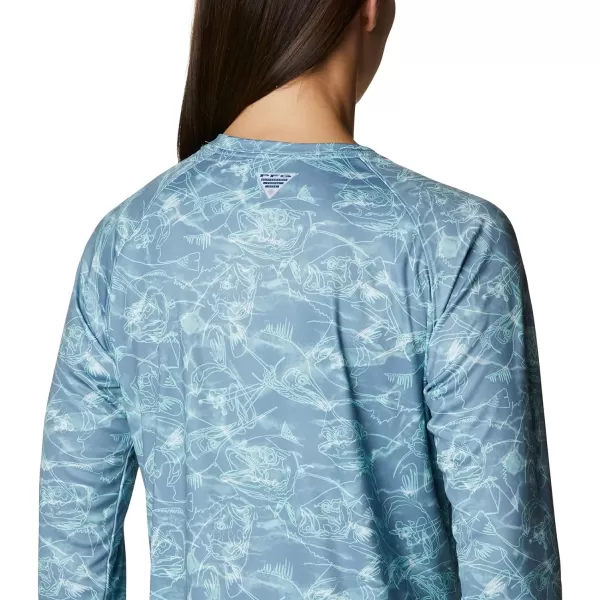 Columbia Womens Super Tidal Tee Long SleeveStorm Contour Fish