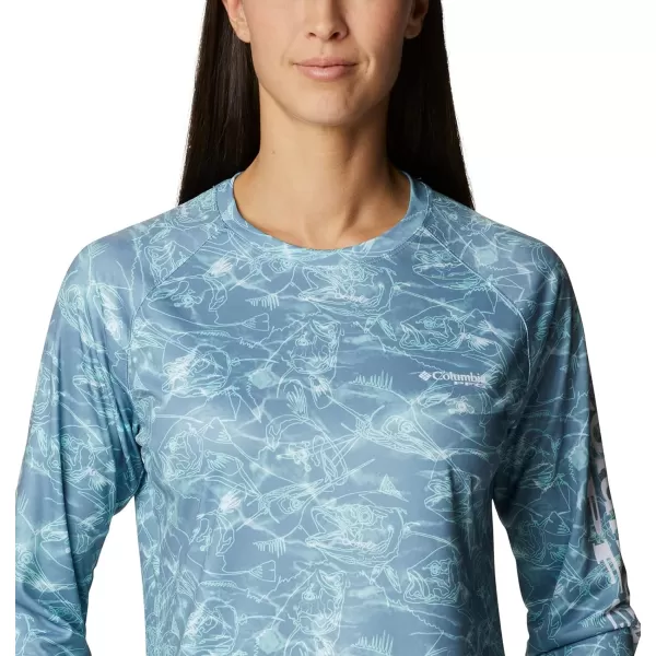 Columbia Womens Super Tidal Tee Long SleeveStorm Contour Fish