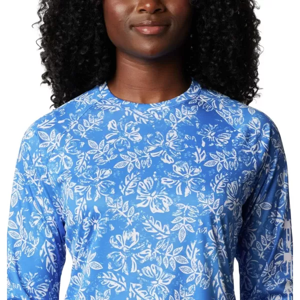 Columbia Womens Super Tidal Tee Long SleeveStormy Blue Archive Palms Print