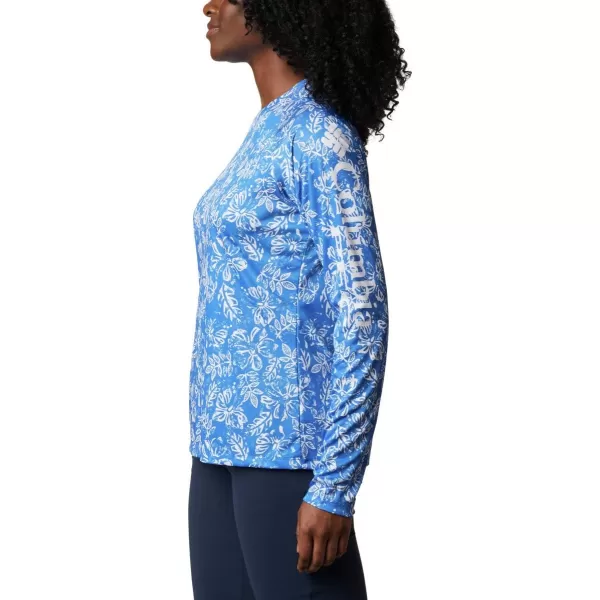 Columbia Womens Super Tidal Tee Long SleeveStormy Blue Archive Palms Print