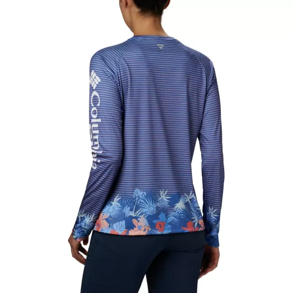 Columbia Womens Super Tidal Tee Long SleeveStormy Blue Wild Stripes Print