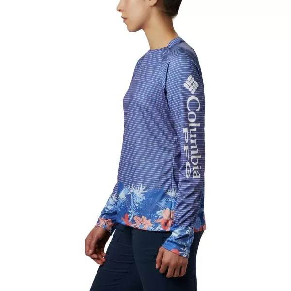 Columbia Womens Super Tidal Tee Long SleeveStormy Blue Wild Stripes Print