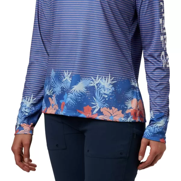 Columbia Womens Super Tidal Tee Long SleeveStormy Blue Wild Stripes Print