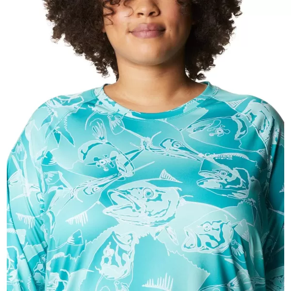 Columbia Womens Super Tidal Tee Long SleeveTropic Water Fish Frenzy Print