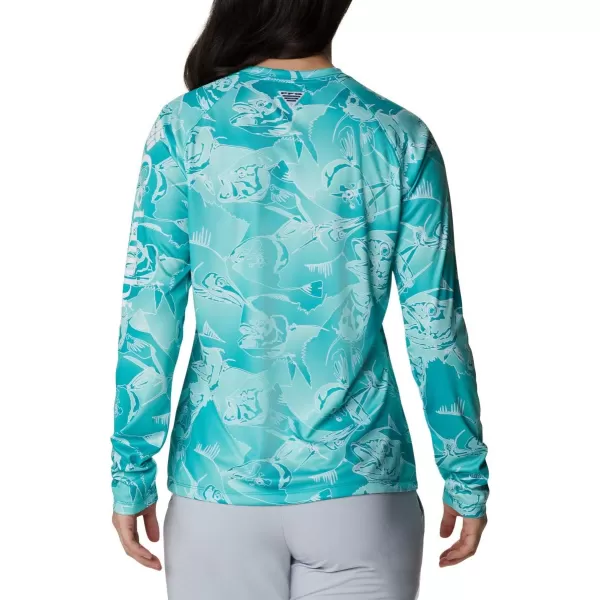 Columbia Womens Super Tidal Tee Long SleeveTropic Water Fish Frenzy Print